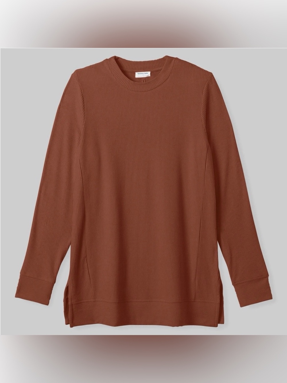 Tommy John Men’s Zen Ribbed Crew Neck Sweatshirt Brown‎ Large Loungewear Cozy